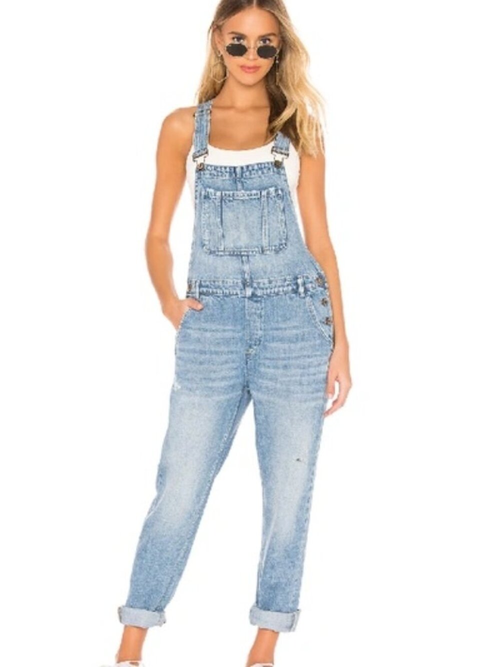 Pistola Bailey Distressed Denim Overalls Size Medium